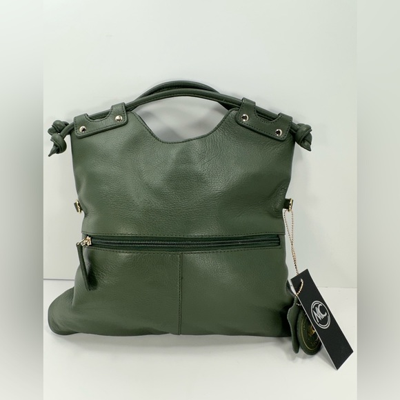 NWT - Madi Claire Flap Over Leather Satchel Handbag - Verona - Olive - Picture 2 of 14